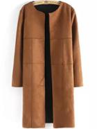 Romwe Round Neck Long Sleeve Loose Khaki Coat