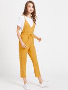 Romwe Criss Cross Back Scallop Trim Drawstring Waist Jumpsuit