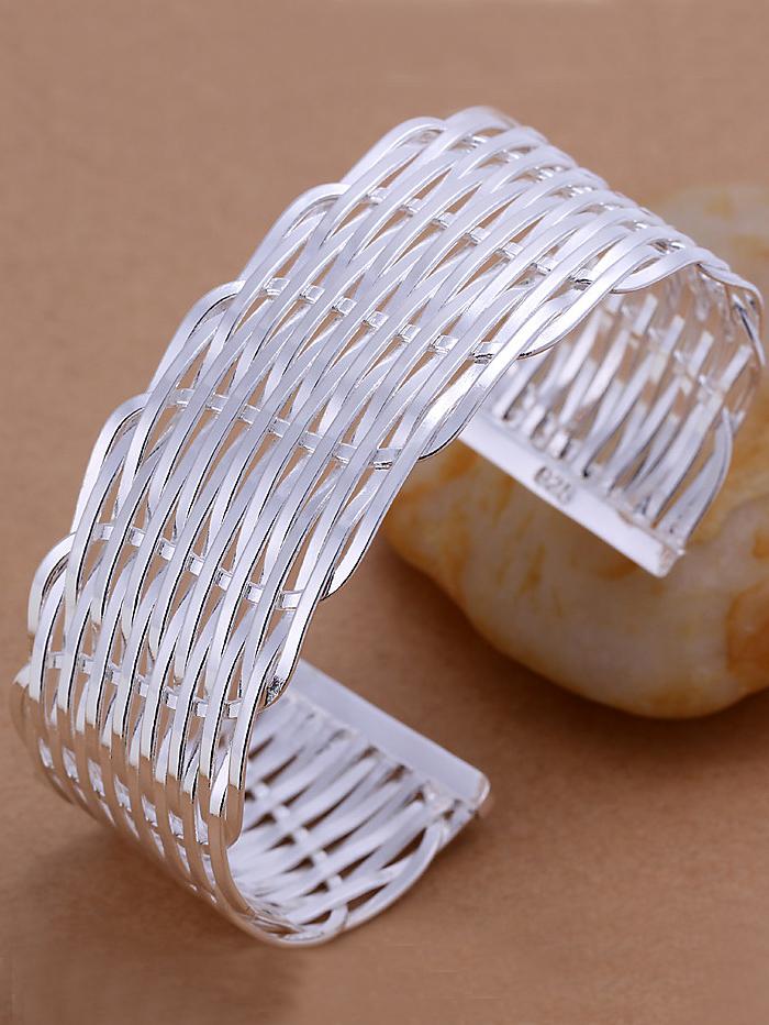 Romwe Silver Weave Hollow Cuff Bracelet