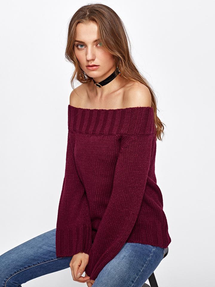 Romwe Ribbed Trim Bardot Jumper