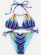Romwe Multicolor Tie-dye Tie Side Triangle Bikini Set