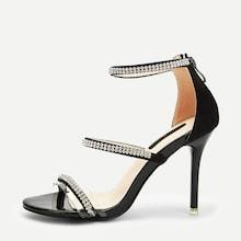 Romwe Rhinestone Decor Ankle Strap Pumps