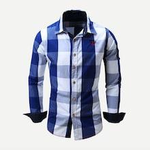 Romwe Guys Embroidery Detail Roll-up Sleeve Plaid Shirt
