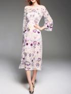 Romwe White Sheer Gauze Embroidered Long Dress