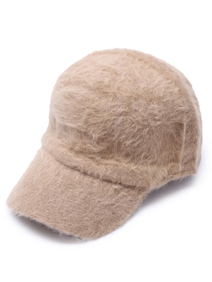 Romwe Khaki Fluffy Thermal Casual Baseball Cap