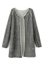 Romwe Check Buttonless Loose Kintted Cardigan