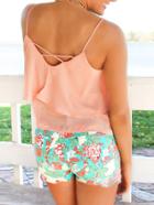 Romwe Pink Spaghetti Strap Layers Chiffon Cami Top