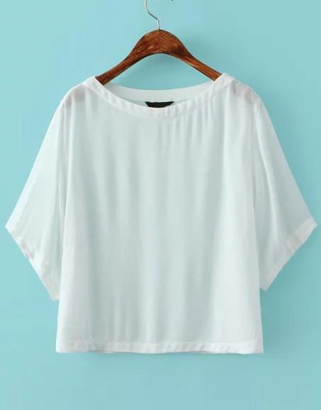 Romwe White Short Sleeve Loose Crop Blouse