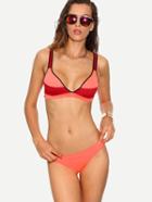 Romwe Contrast Trim Color Block Bikini Set - Pink