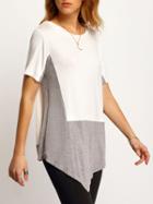 Romwe White Color Block Asymmetric T-shirt