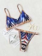 Romwe Printed Contrast Trim Sexy Bikini Set