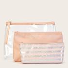 Romwe Glitter Striped & Transparent Makeup Bag Set 3pcs