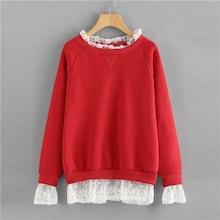 Romwe Plus Contrast Lace Raglan Sleeve Sweatshirt
