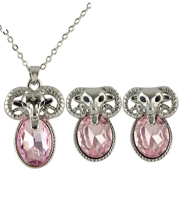 Romwe White Gemstone Sheep Necklace With Earrings