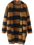 Romwe Lapel Striped Pockets Color-block Coat