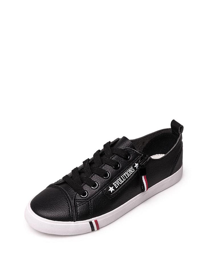 Romwe Zip Detail Lace Up Pu Sneakers
