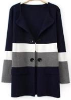 Romwe Navy Long Sleeve Double Breasted Pockets Coat
