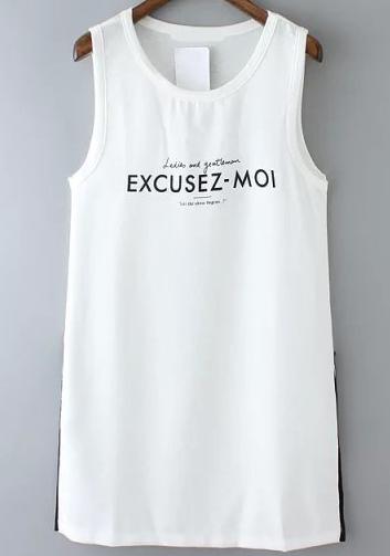 Romwe Letter Print Side Split Dress