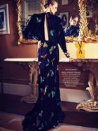 Romwe Multicolor Round Neck Backless Long Sleeve High Low Print Dress