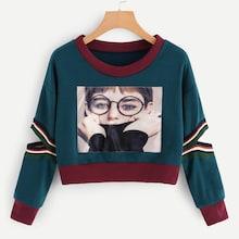 Romwe Tape Detail Letter Print Hooded Sweatshirt