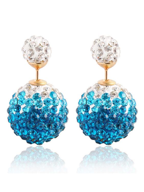 Romwe Rhinestone Ball Double Sided Stud Earrings - Blue
