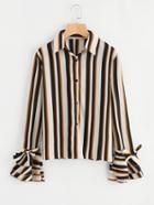 Romwe Tiered Sleeve Single Breasted Striped Shirt