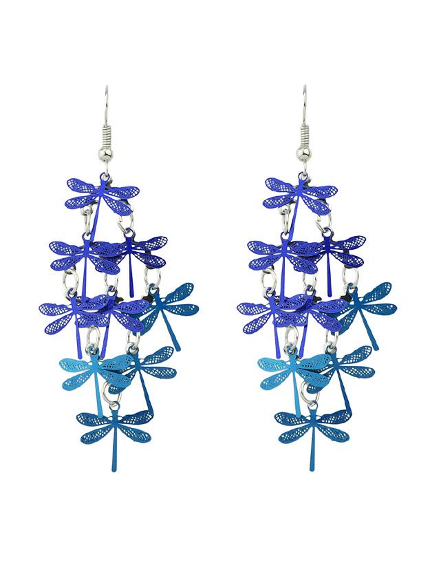 Romwe Blue Boho Style Cute Dragonfly Party Earrings