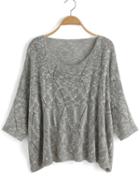Romwe Round Neck Open-knit Grey Sweater