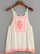 Romwe Apricot Embroidery Tape Lace Up Cami Top