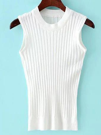 Romwe White Crew Neck Rib Slim Sweater Tank