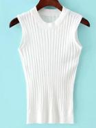 Romwe White Crew Neck Rib Slim Sweater Tank