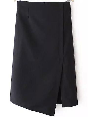 Romwe Slit Asymmetrical Black Skirt