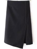 Romwe Slit Asymmetrical Black Skirt