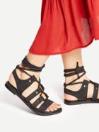 Romwe Black Lace Up Flat Gladiator Sandals