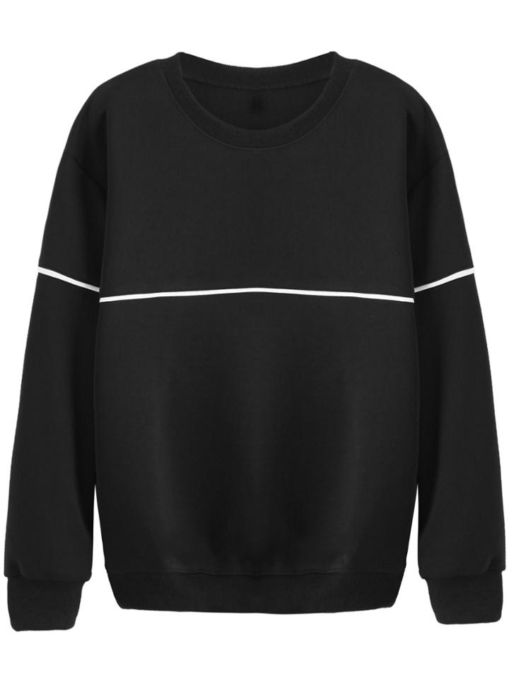 Romwe Black Contrast Trim Sweatshirt