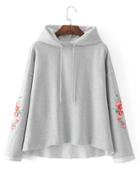Romwe Embroidery Accent Dip Hem Hoodie