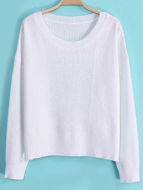 Romwe Dropped Shoulder Seam Ribbed Split White Knitwear