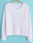 Romwe Dropped Shoulder Seam Ribbed Split White Knitwear
