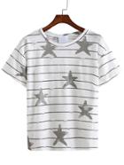 Romwe Striped Star Print Ripped T-shirt