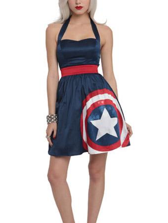 Romwe Blue Halter Contrast Waist Star Print Dress