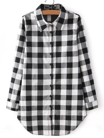 Romwe Lapel Plaid Black Blouse