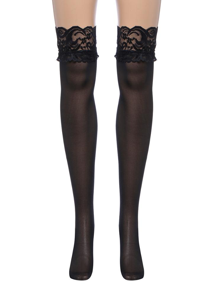 Romwe Black Lace Top Thigh High Stockings Nightclubs Pantyhose