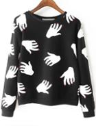Romwe Hand Print Black Sweatshirt