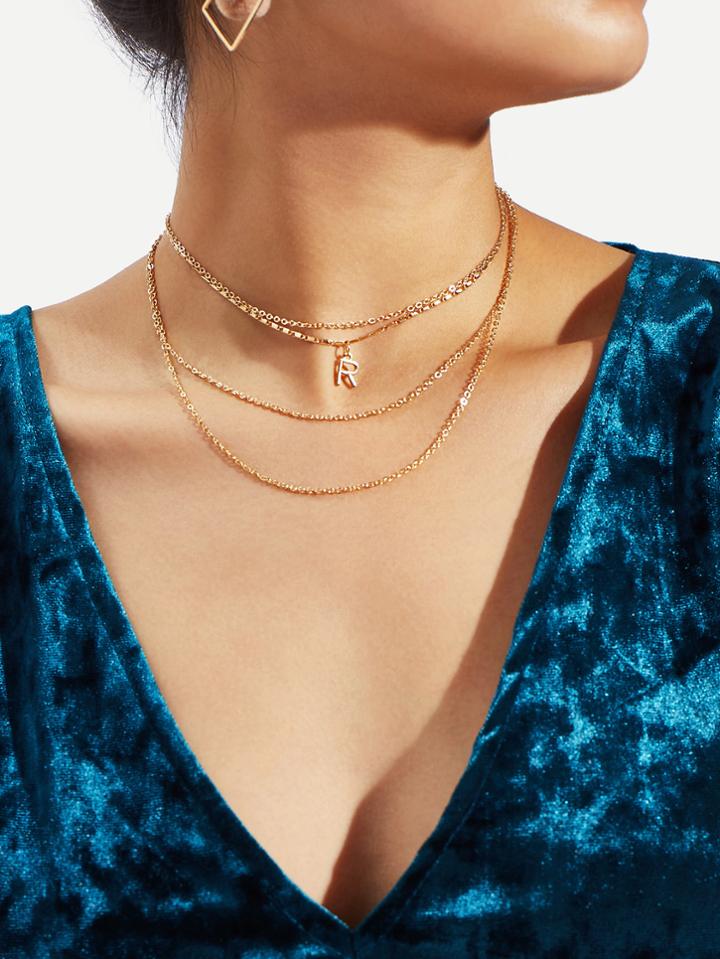 Romwe Letter Pendant Layered Link Necklace