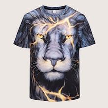 Romwe Guys 3d Lion Print Tee
