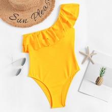 Romwe One Shoulder Ruffle One Piece Swimsuit