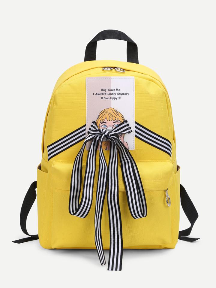 Romwe Striped Lace Up Design Canvas Backpack