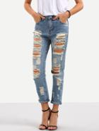 Romwe Distressed Blue Straight Jeans