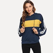 Romwe Contrast Striped Side Drawstring Detail Sweatshirt