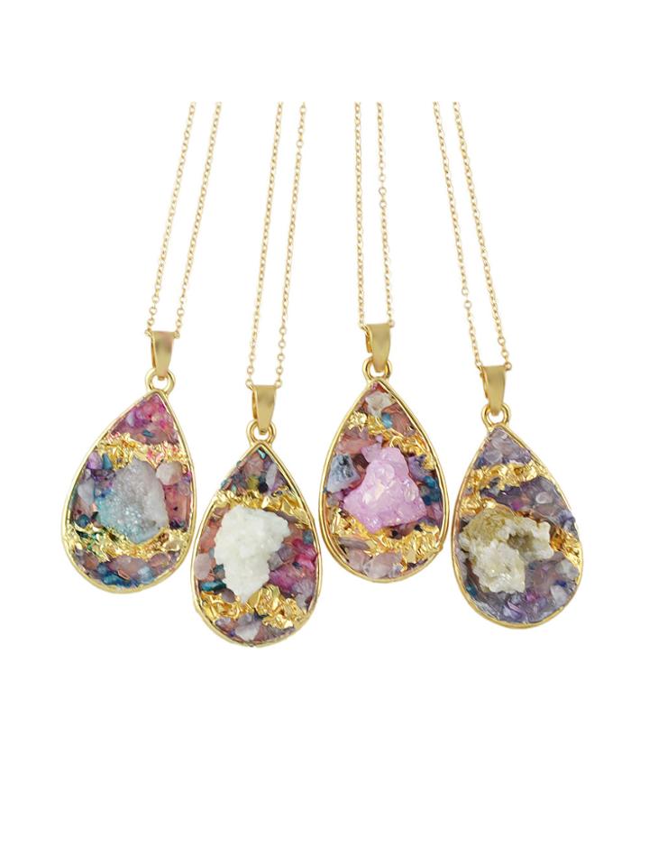 Romwe Random Color Colorful Acrylic Stone Drop Water Shape Pendant Necklaces